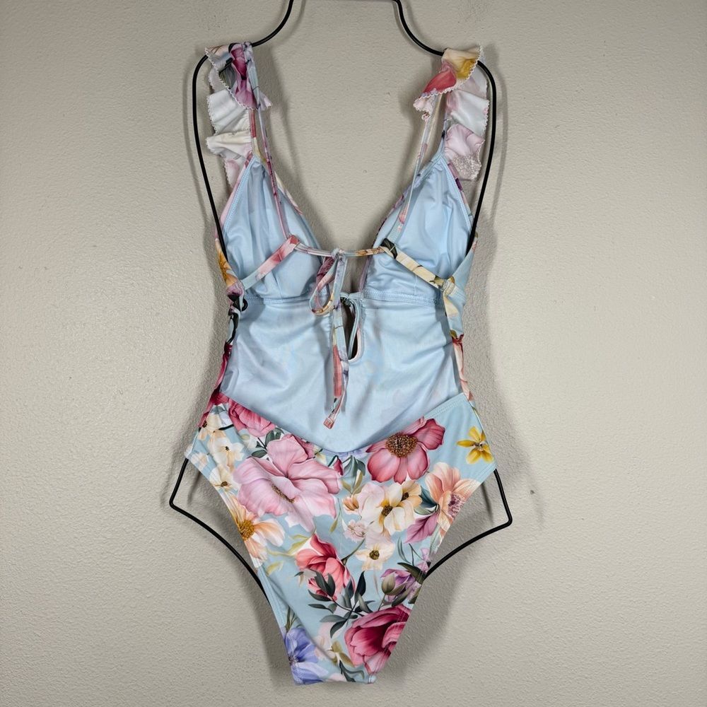 Cupshe X Jojo Fletcher Vintage Rose Ruffle Trim Cheeky One Piece Swimsuit Size S - Picture 4 of 8
